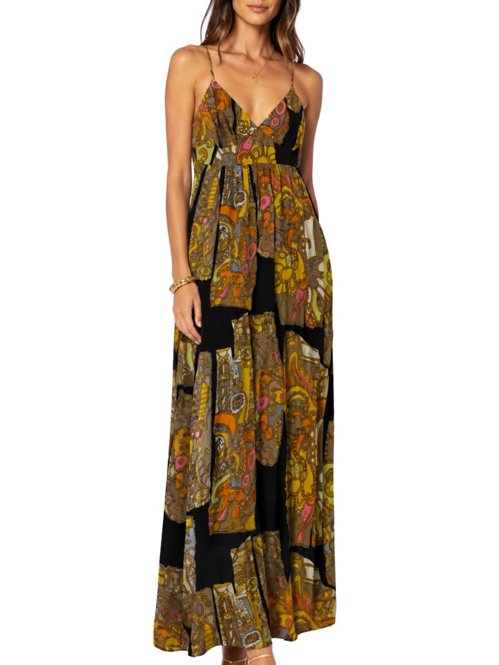 Trina Turk Vintage Mod Print Paisley Maxi Dress Size 0 Y2K